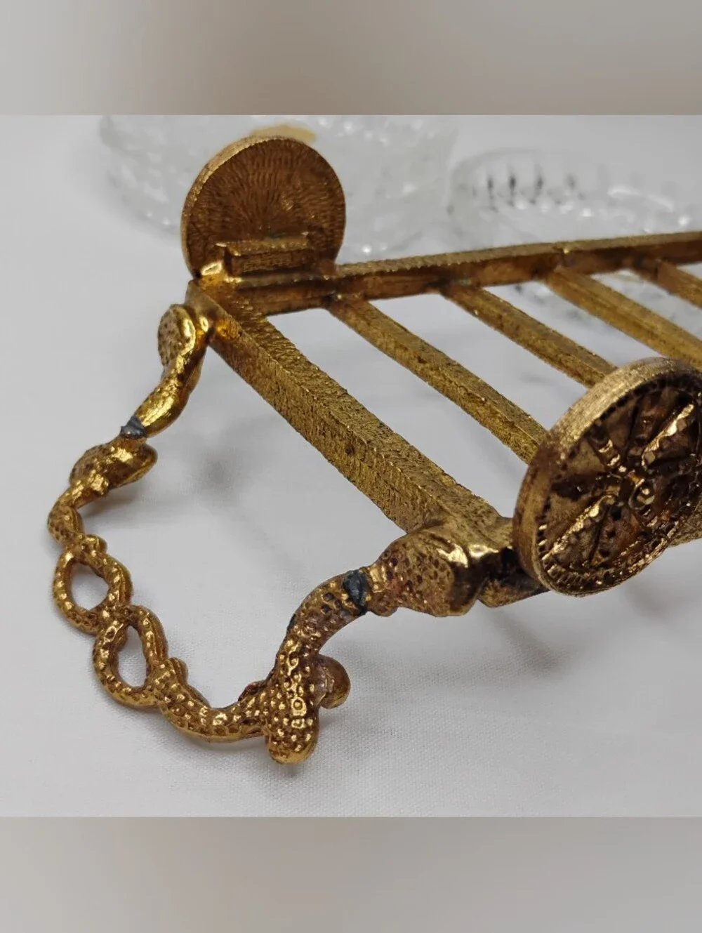 Vintage Bohemia Glass Czechoslovakian Crystal Coasters Set With Gold Plated Cart